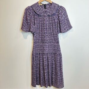 Michael Kors Collection Silk “Tweed” Print Purple Short Sleeve Dress